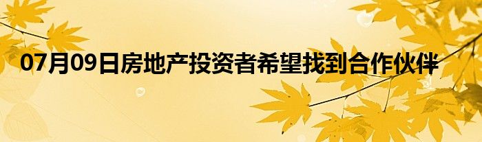 07月09日房地产投资者希望找到合作伙伴