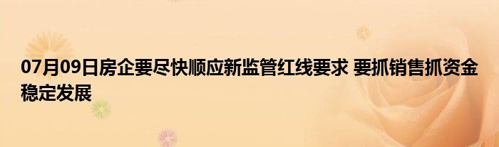 07月09日房企要尽快顺应新监管红线要求 要抓销售抓资金稳定发展