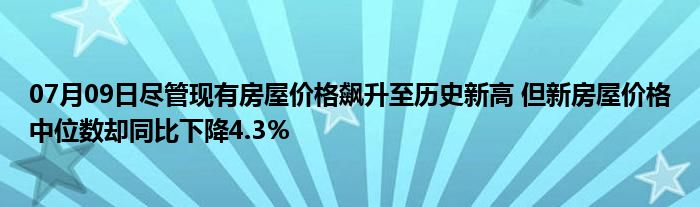 07月09日尽管现有房屋价格飙升至历史新高 但新房屋价格中位数却同比下降4.3％