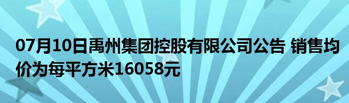 07月10日禹州集团控股有限公司公告 销售均价为每平方米16058元