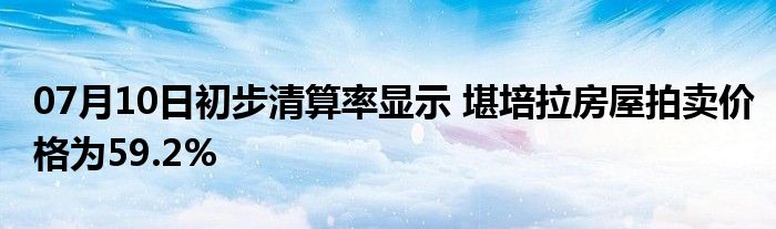 07月10日初步清算率显示 堪培拉房屋拍卖价格为59.2%