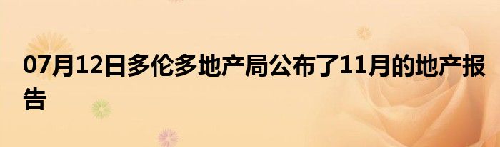 07月12日多伦多地产局公布了11月的地产报告