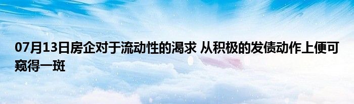 07月13日房企对于流动性的渴求 从积极的发债动作上便可窥得一斑