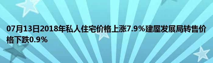 07月13日2018年私人住宅价格上涨7.9％建屋发展局转售价格下跌0.9％