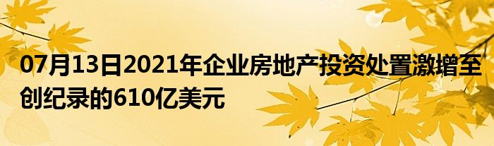 07月13日2021年企业房地产投资处置激增至创纪录的610亿美元