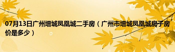 07月13日广州增城凤凰城二手房（广州市增城凤凰城房子房价是多少）