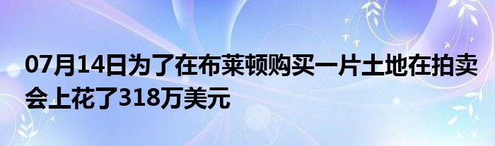 07月14日为了在布莱顿购买一片土地在拍卖会上花了318万美元