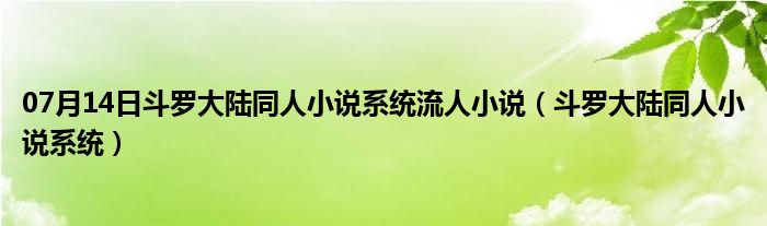 07月14日斗罗大陆同人小说系统流人小说（斗罗大陆同人小说系统）