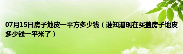 07月15日房子地皮一平方多少钱（谁知道现在买盖房子地皮多少钱一平米了）