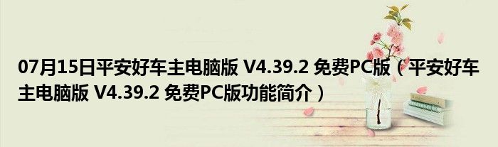 07月15日平安好车主电脑版 V4.39.2 免费PC版（平安好车主电脑版 V4.39.2 免费PC版功能简介）