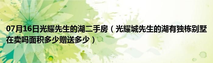 07月16日光耀先生的湖二手房（光耀城先生的湖有独栋别墅在卖吗面积多少赠送多少）