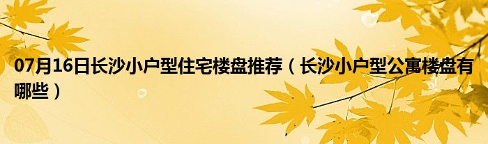 07月16日长沙小户型住宅楼盘推荐（长沙小户型公寓楼盘有哪些）