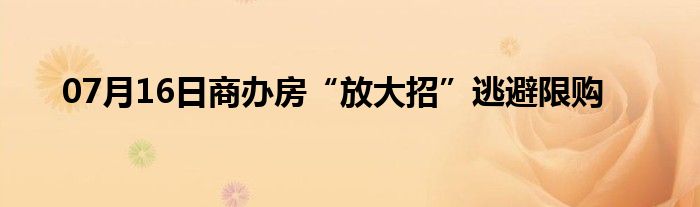 07月16日商办房“放大招”逃避限购