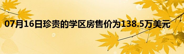 07月16日珍贵的学区房售价为138.5万美元