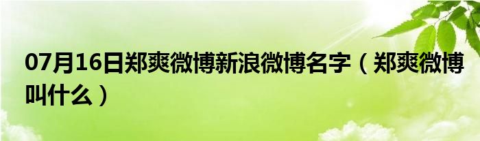 07月16日郑爽微博新浪微博名字（郑爽微博叫什么）