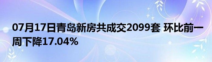 07月17日青岛新房共成交2099套 环比前一周下降17.04%