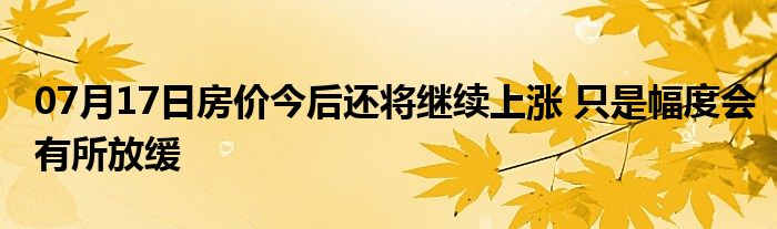 07月17日房价今后还将继续上涨 只是幅度会有所放缓