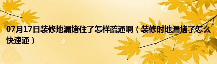 07月17日装修地漏堵住了怎样疏通啊（装修时地漏堵了怎么快速通）