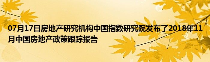 07月17日房地产研究机构中国指数研究院发布了2018年11月中国房地产政策跟踪报告