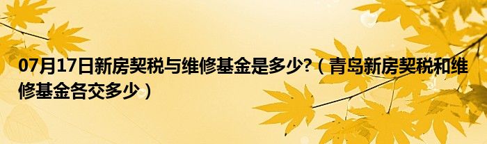 07月17日新房契税与维修基金是多少?（青岛新房契税和维修基金各交多少）