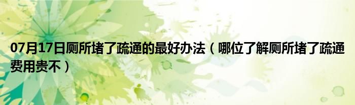 07月17日厕所堵了疏通的最好办法（哪位了解厕所堵了疏通费用贵不）