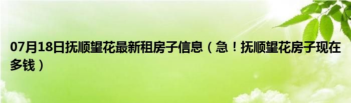 07月18日抚顺望花最新租房子信息（急！抚顺望花房子现在多钱）