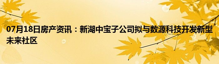 07月18日房产资讯：新湖中宝子公司拟与数源科技开发新型未来社区