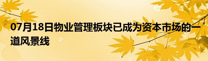 07月18日物业管理板块已成为资本市场的一道风景线