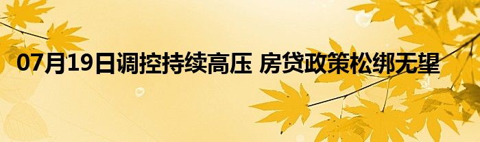 07月19日调控持续高压 房贷政策松绑无望