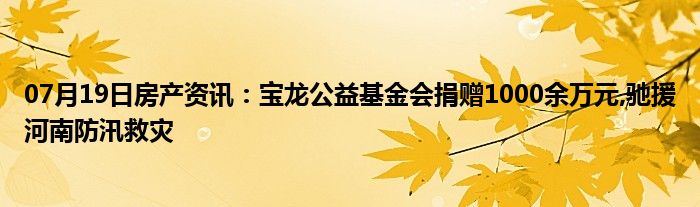 07月19日房产资讯：宝龙公益基金会捐赠1000余万元,驰援河南防汛救灾