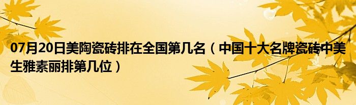 07月20日美陶瓷砖排在全国第几名（中国十大名牌瓷砖中美生雅素丽排第几位）