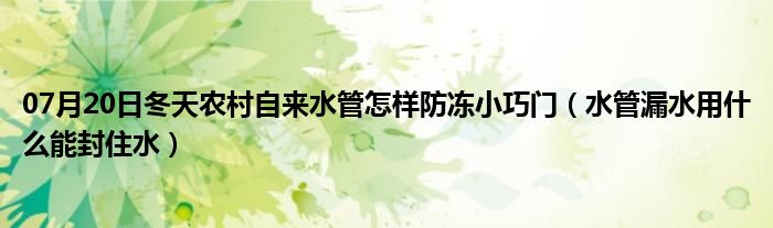 07月20日冬天农村自来水管怎样防冻小巧门（水管漏水用什么能封住水）