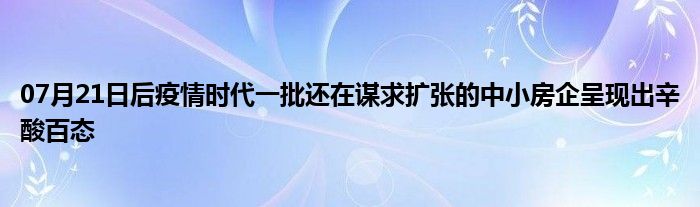 07月21日后疫情时代一批还在谋求扩张的中小房企呈现出辛酸百态