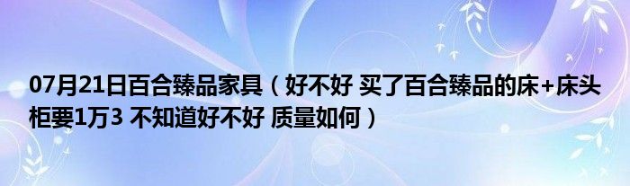 07月21日百合臻品家具（好不好 买了百合臻品的床+床头柜要1万3 不知道好不好 质量如何）