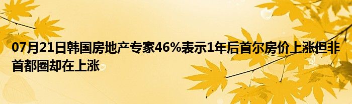 07月21日韩国房地产专家46%表示1年后首尔房价上涨但非首都圈却在上涨