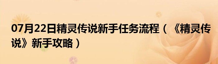 07月22日精灵传说新手任务流程（《精灵传说》新手攻略）