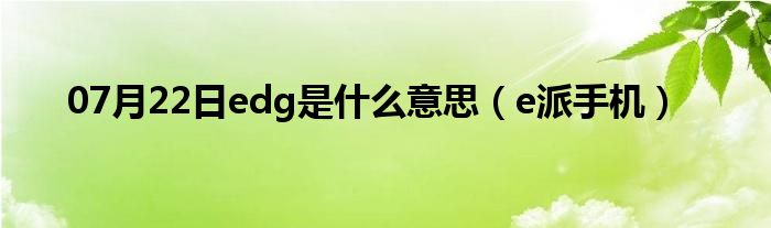 07月22日edg是什么意思（e派手机）