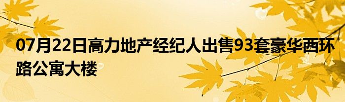 07月22日高力地产经纪人出售93套豪华西环路公寓大楼