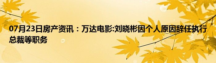 07月23日房产资讯：万达电影:刘晓彬因个人原因辞任执行总裁等职务