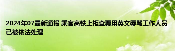 2024年07最新通报 乘客高铁上拒查票用英文辱骂工作人员 已被依法处理