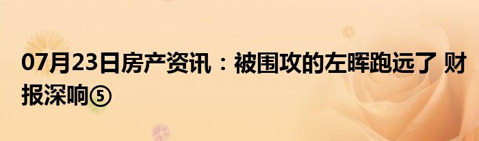 07月23日房产资讯：被围攻的左晖跑远了 财报深响⑤