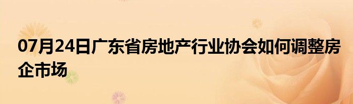 07月24日广东省房地产行业协会如何调整房企市场