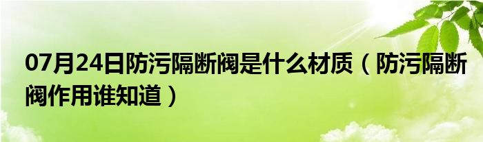 07月24日防污隔断阀是什么材质（防污隔断阀作用谁知道）