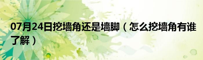 07月24日挖墙角还是墙脚（怎么挖墙角有谁了解）