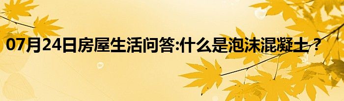 07月24日房屋生活问答:什么是泡沫混凝土？