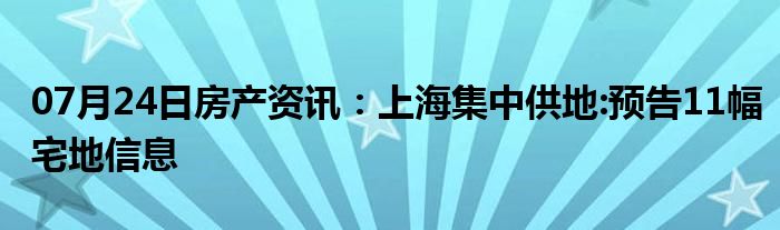 07月24日房产资讯：上海集中供地:预告11幅宅地信息