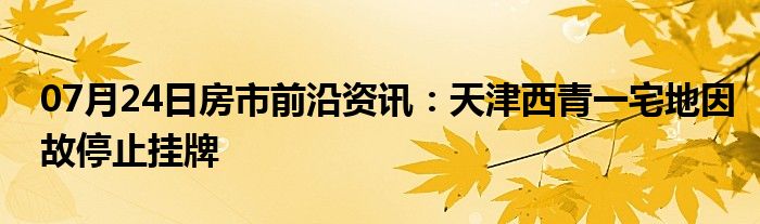 07月24日房市前沿资讯：天津西青一宅地因故停止挂牌