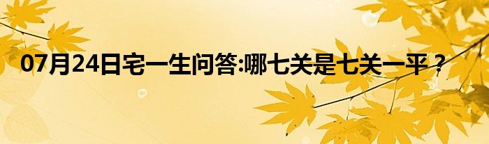 07月24日宅一生问答:哪七关是七关一平？