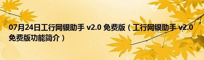 07月24日工行网银助手 v2.0 免费版（工行网银助手 v2.0 免费版功能简介）