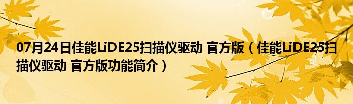 07月24日佳能LiDE25扫描仪驱动 官方版（佳能LiDE25扫描仪驱动 官方版功能简介）